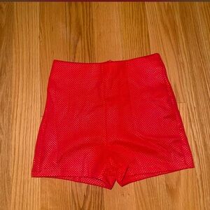 High waisted red shimmer shorts
